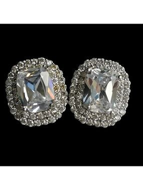 Emerald cut CZ Double Halo stud earrings 🆕